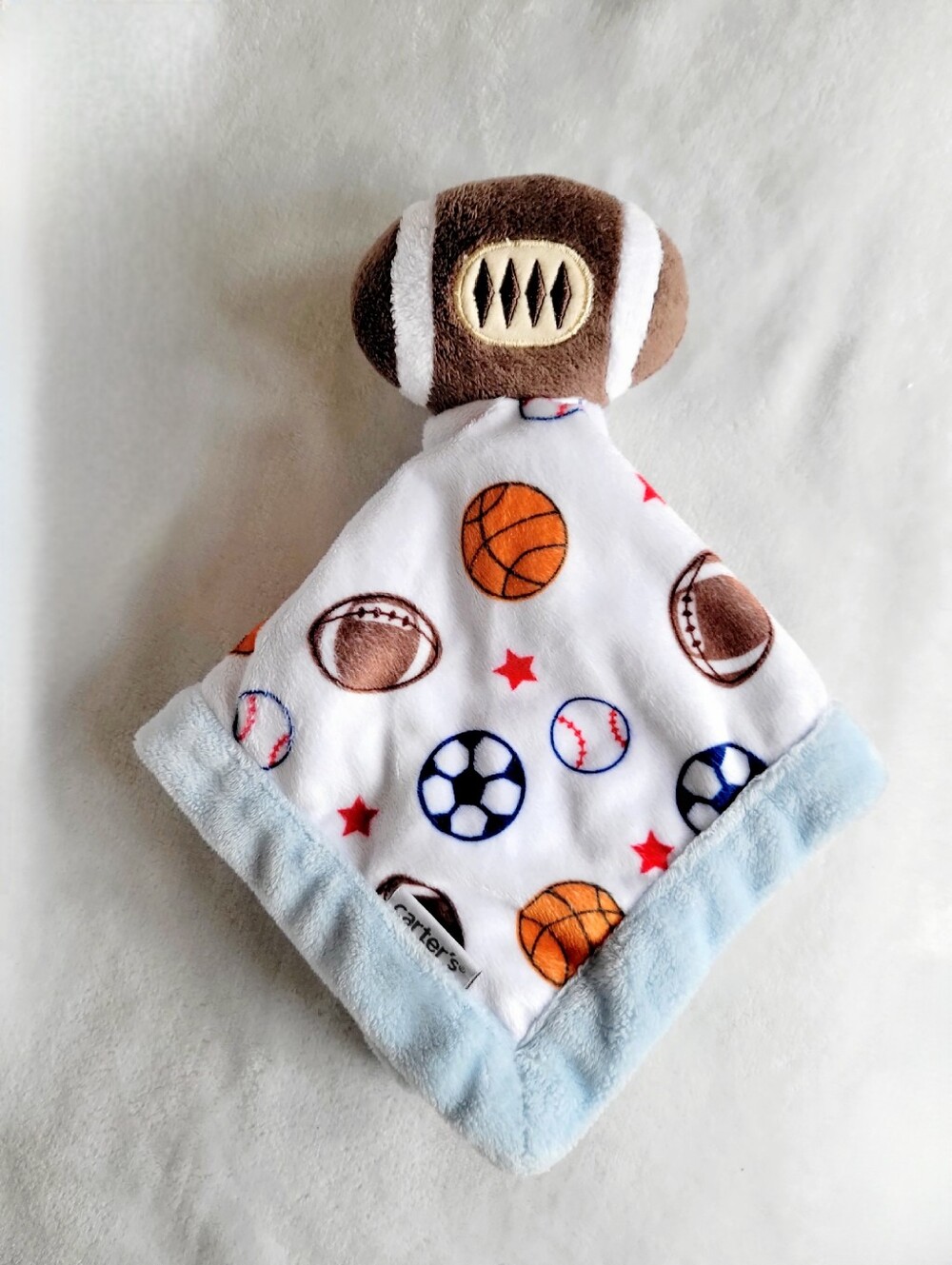 Carter's Plush Sports Themed Football Security Blanket Blue And White 14"
